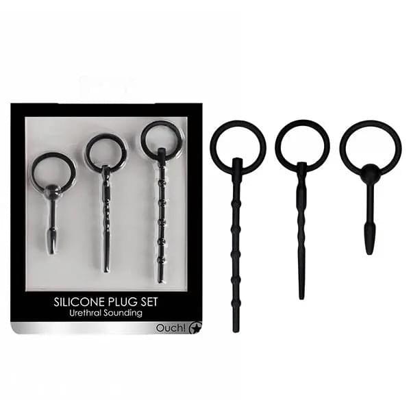 OUCH! Urethral Sounding Plug Set - Black - Set of 3 Sizes Shots Toys Discreet Intimate Essentials.