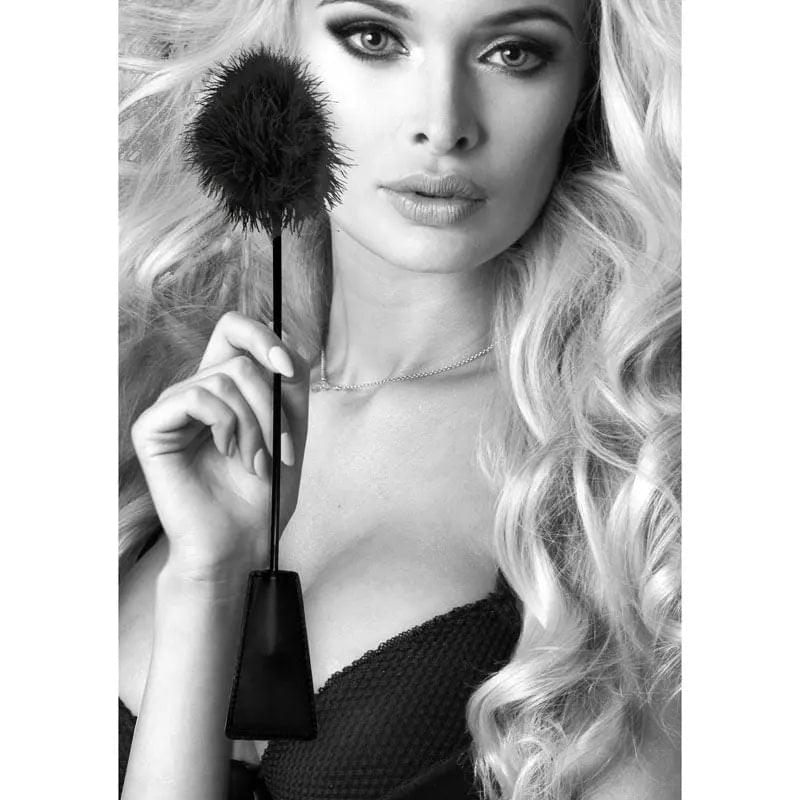 OUCH!  & White Crop with Feather Tickler -  44 cm Feather Crop Shots Toys Discreet Intimate Essentials.
