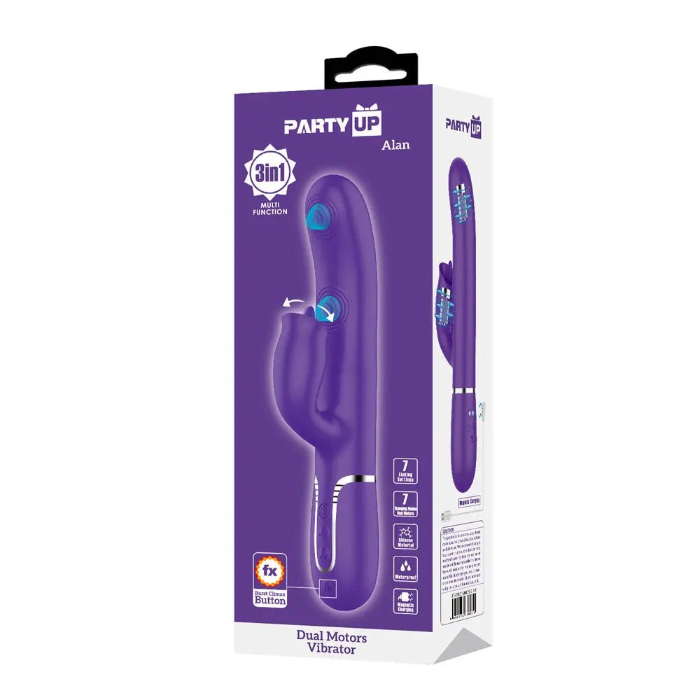 Shop affordable quality Party Up ALAN Dual Motor Vibrator - 22.8 cm USB Rechargeable Vibrator with Licking Clit Stimulator and Thumping Shaft - Discreet Intimate Essentials - VIBRATORS - Party Up