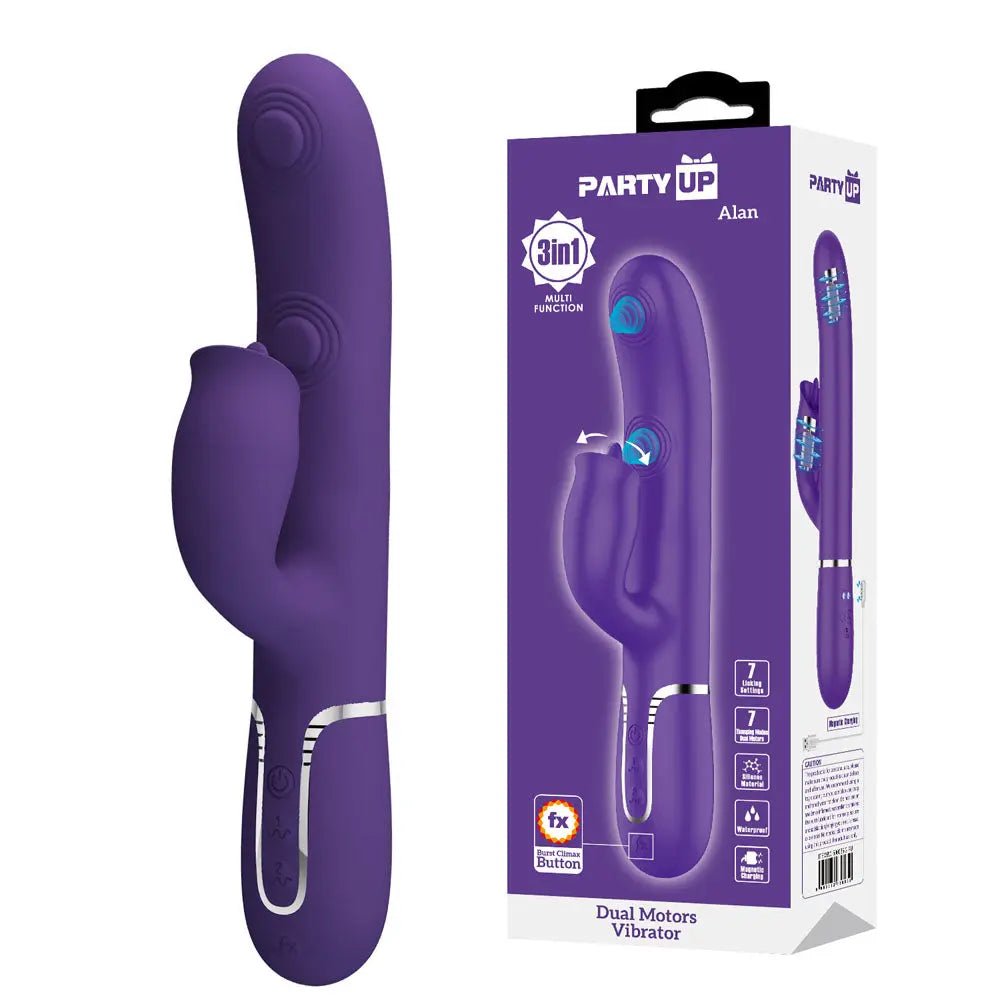 Shop affordable quality Party Up ALAN Dual Motor Vibrator - 22.8 cm USB Rechargeable Vibrator with Licking Clit Stimulator and Thumping Shaft - Discreet Intimate Essentials - VIBRATORS - Party Up