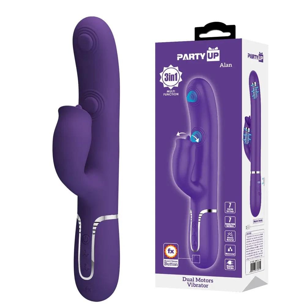 Party Up ALAN Dual Motor Vibrator -  -  22.8 cm USB Rechargeable Vibrator with Licking Clit Stimulator and Thumping Shaft Party Up Discreet Intimate Essentials.