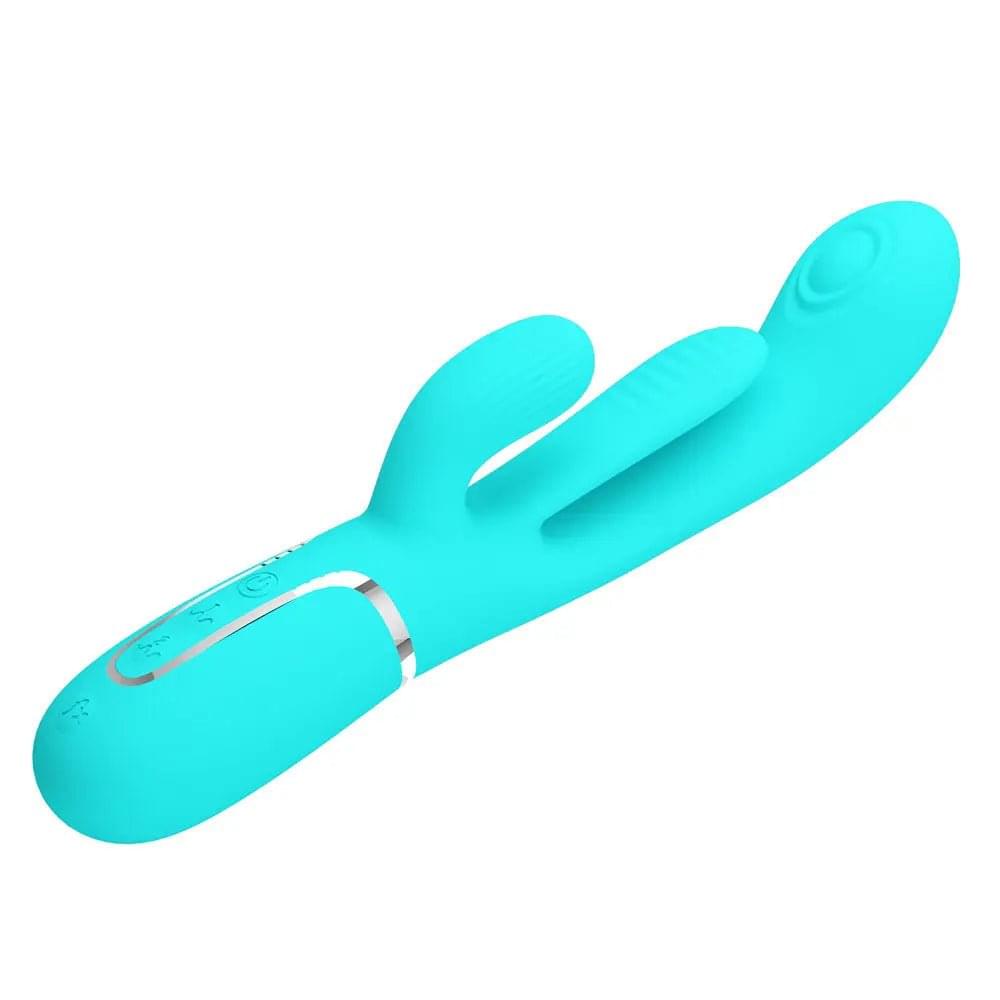 Party Up ANDY Multi Function Vibrator - Teal - Teal 22.2 cm USB Rechargeable Rabbit Vibrator with Flicking and Thumping Tip Party Up Discreet Intimate Essentials.