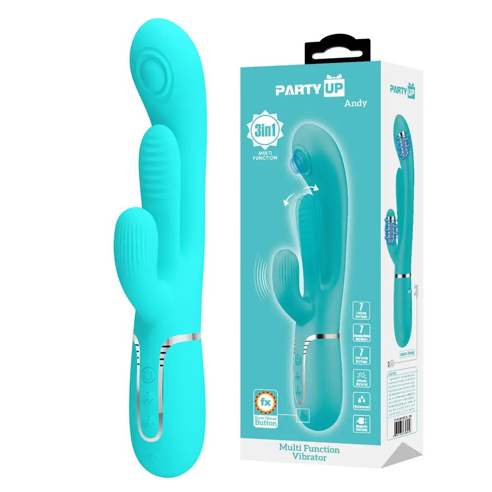 Shop affordable quality Party Up ANDY Multi Function Vibrator - Teal - Teal 22.2 cm USB Rechargeable Rabbit Vibrator with Flicking and Thumping Tip - Discreet Intimate Essentials - VIBRATORS - Party Up
