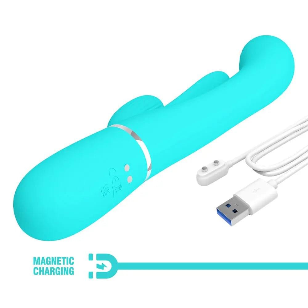 Party Up ANDY Multi Function Vibrator - Teal - Teal 22.2 cm USB Rechargeable Rabbit Vibrator with Flicking and Thumping Tip Party Up Discreet Intimate Essentials.