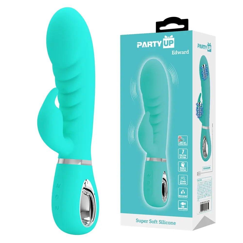 Shop affordable quality Party Up EDWARD Rabbit Vibe - Teal - Teal 20 cm USB Rechargeable Rabbit Vibrator - Discreet Intimate Essentials - VIBRATORS - Party Up