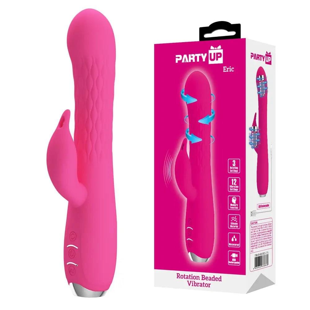 Party Up ERIC Rotating Beads Vibrator -  -  20.5 cm USB Rechargeable Rabbit Vibrator with Rotating Bead Shaft Party Up Discreet Intimate Essentials.