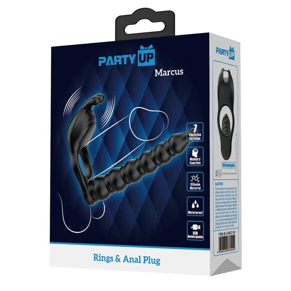 Shop affordable quality Party Up MARCUS Ring & Anal Plug - USB Rechargeable Vibrating Cock Ring with Double Penetrator - Discreet Intimate Essentials - COCK RINGS - Party Up