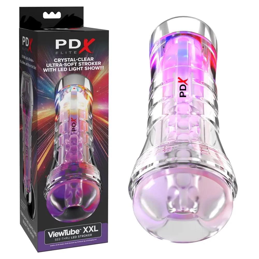 PDX Elite ViewTube XXL LED Stroker - Clear Stroker with LED Lights Pipedream Discreet Intimate Essentials.