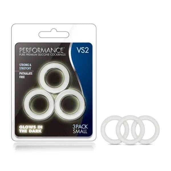 Performance VS2 Pure Premium Silicone Cockrings - Glow In Dark Small Cock Rings - Set of 3 Blush Novelties Discreet Intimate Essentials.