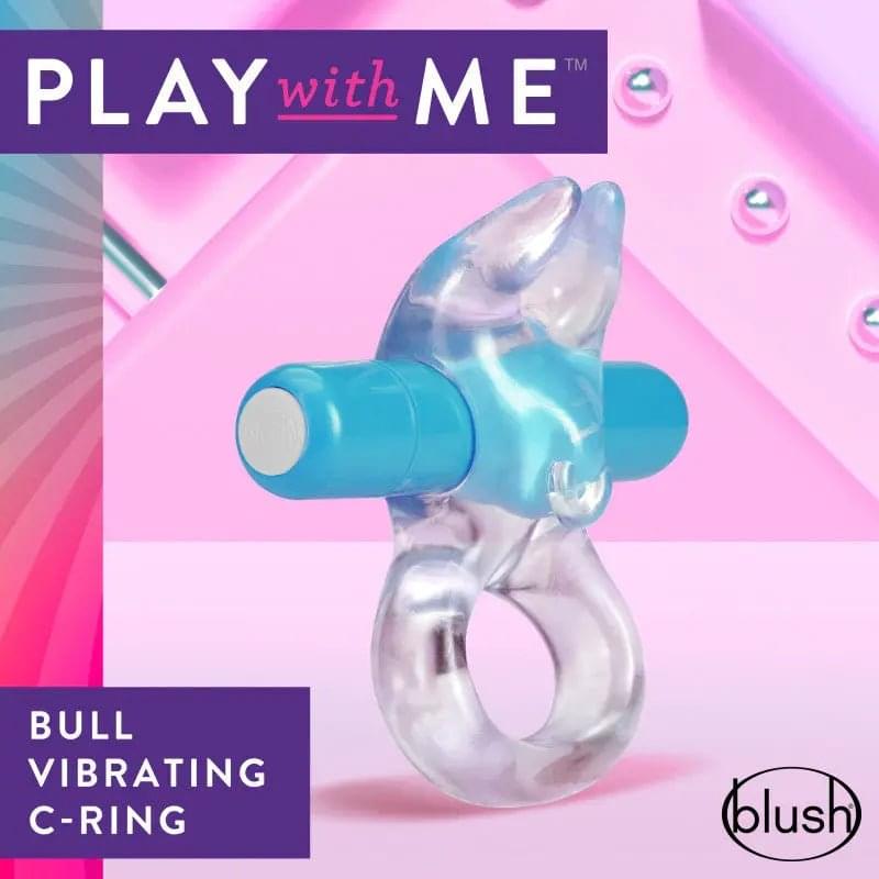 Play With Me Bull Vibrating C-Ring - Clear/ Vibrating Cock Ring Blush Novelties Discreet Intimate Essentials.