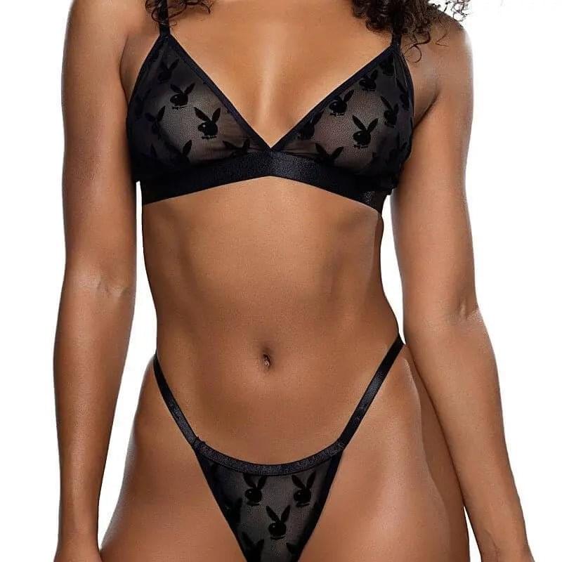 Playboy Burnout Bunny 2 Pc Black Playboy Lingerie Discreet Intimate Essentials.