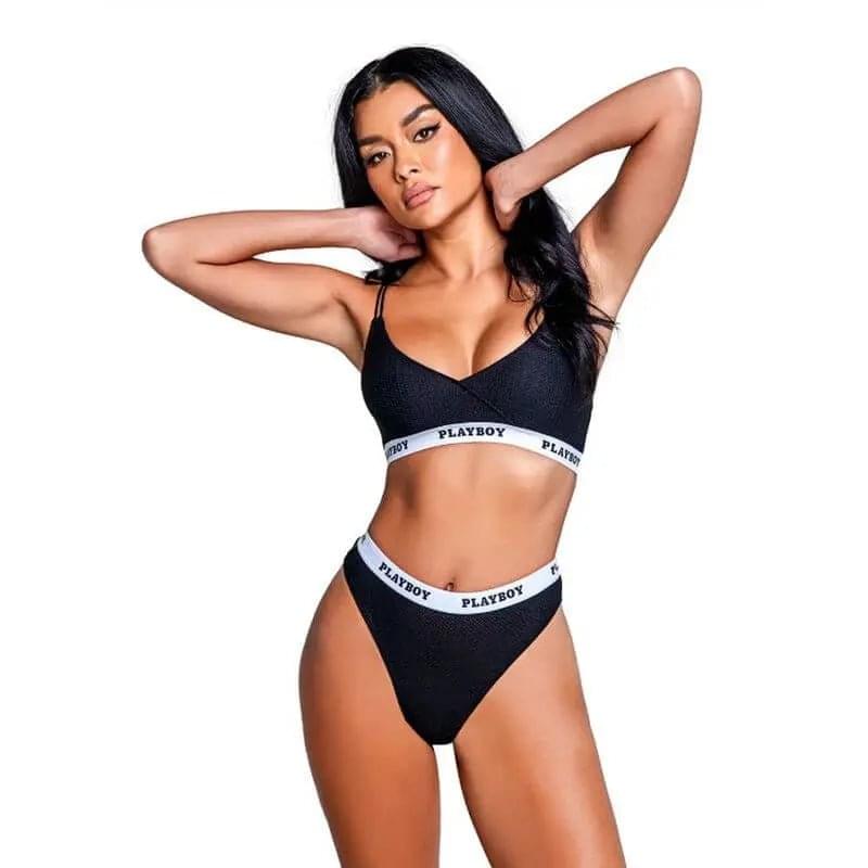 Playboy Lifestyle Bunny 2 Pc Set Black Playboy Lingerie Discreet Intimate Essentials.