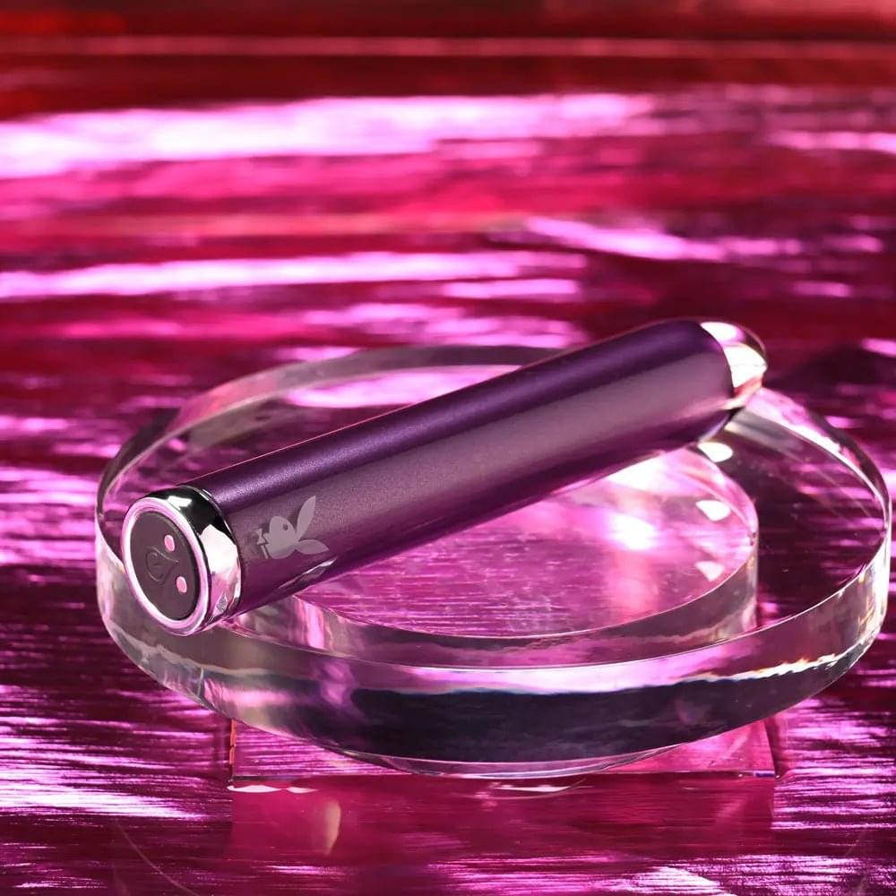 Playboy Pleasure AMETHYST -  12.4 cm USB Rechargeable Glass Tipped Mini Vibrator Playboy Pleasure Discreet Intimate Essentials.