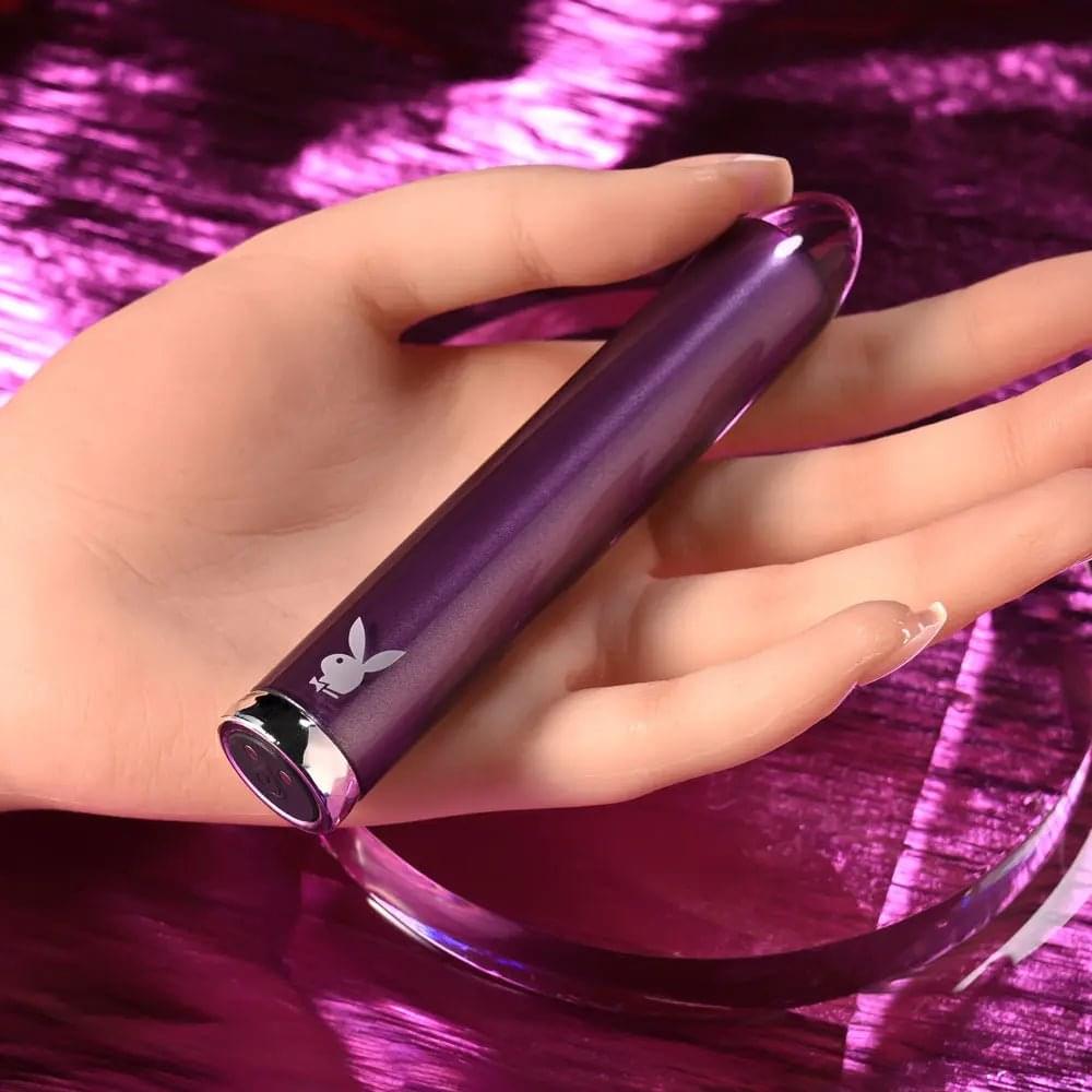 Playboy Pleasure AMETHYST -  12.4 cm USB Rechargeable Glass Tipped Mini Vibrator Playboy Pleasure Discreet Intimate Essentials.