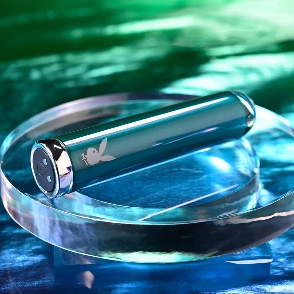 Playboy Pleasure EMERALD -  9.1 cm USB Rechargeable Glass Tipped Bullet Playboy Pleasure Discreet Intimate Essentials.