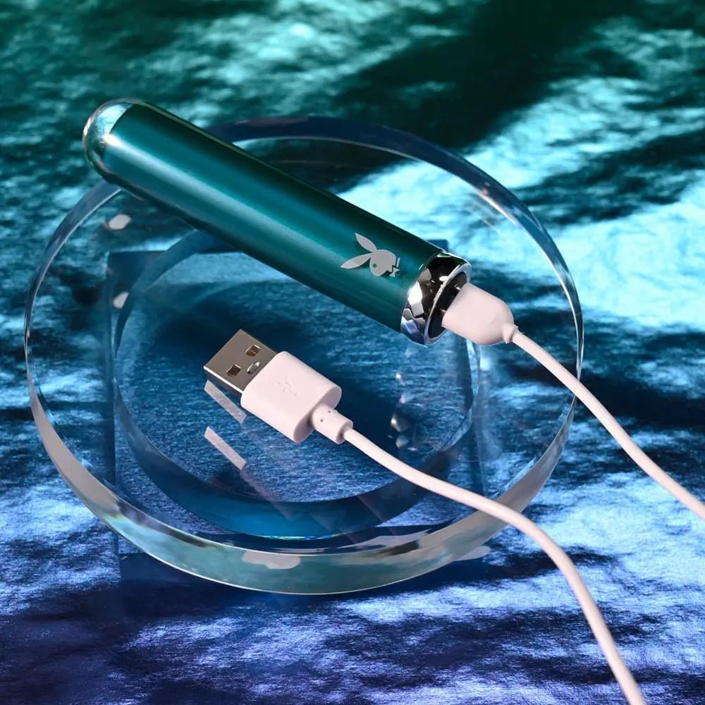 Playboy Pleasure EMERALD -  9.1 cm USB Rechargeable Glass Tipped Bullet Playboy Pleasure Discreet Intimate Essentials.