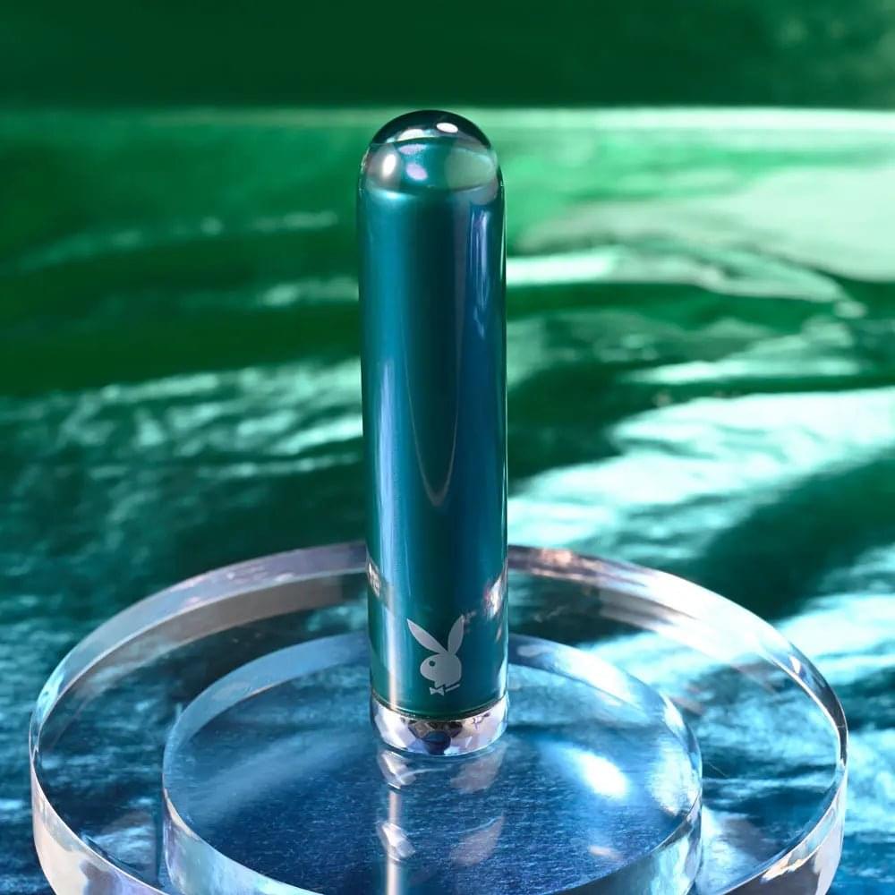 Playboy Pleasure EMERALD -  9.1 cm USB Rechargeable Glass Tipped Bullet Playboy Pleasure Discreet Intimate Essentials.