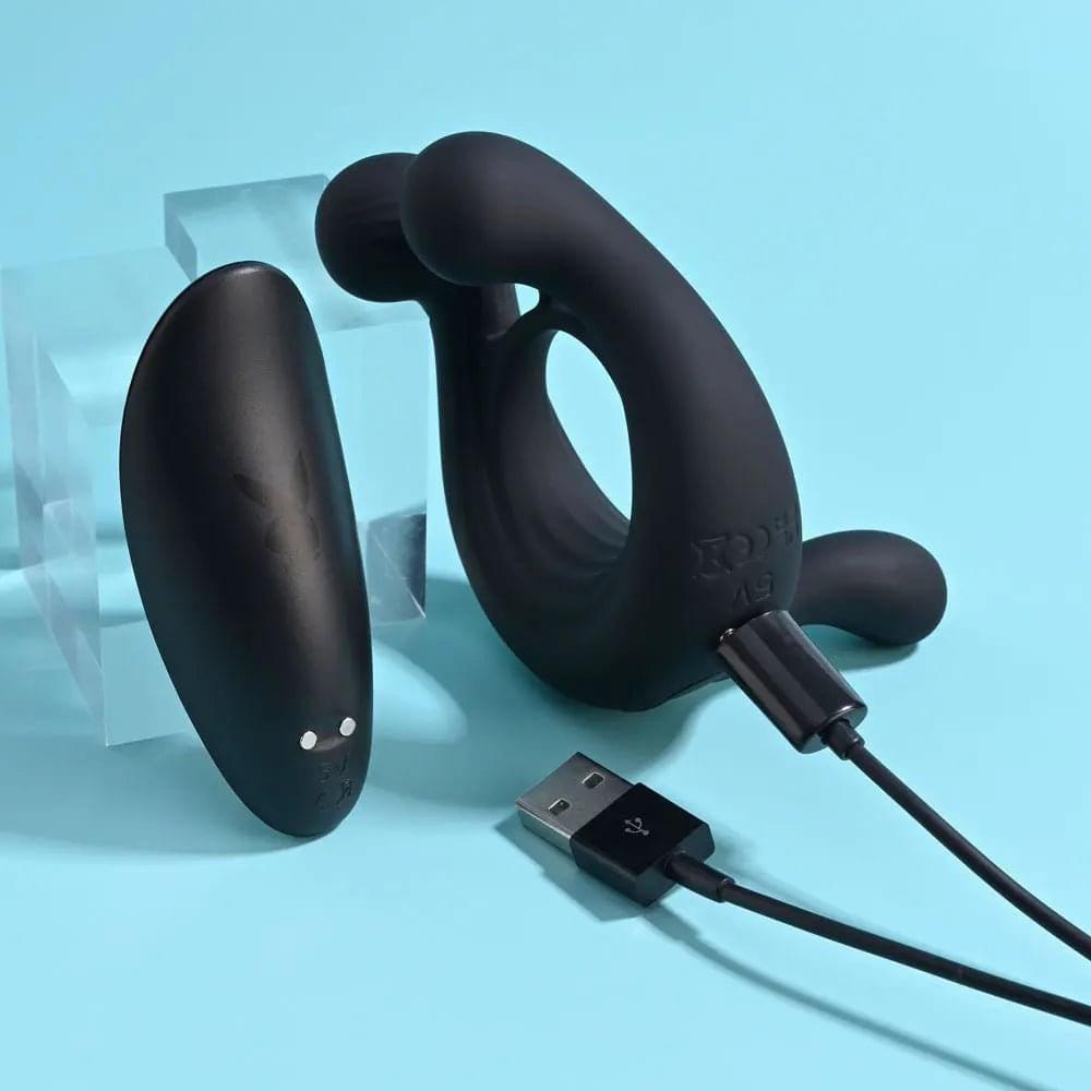Playboy Pleasure TRIPLE PLAY -  USB Rechargeable Cock Ring with Wireless Remote Playboy Pleasure Discreet Intimate Essentials.