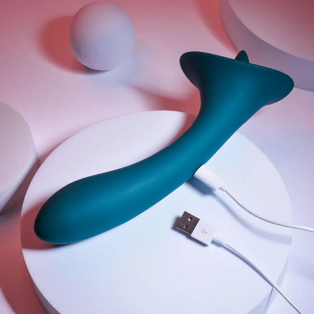 Playboy Pleasure TRUE INDULGENCE - Teal 21.3 cm USB Rechargeable Vibrator with Flicking Tip Playboy Pleasure Discreet Intimate Essentials.