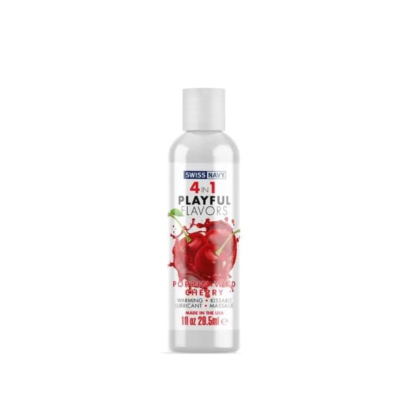 Playful Flavours 4 In 1 Poppin Wild Cherry 1oz/29.5ml Swiss Navy Discreet Intimate Essentials.