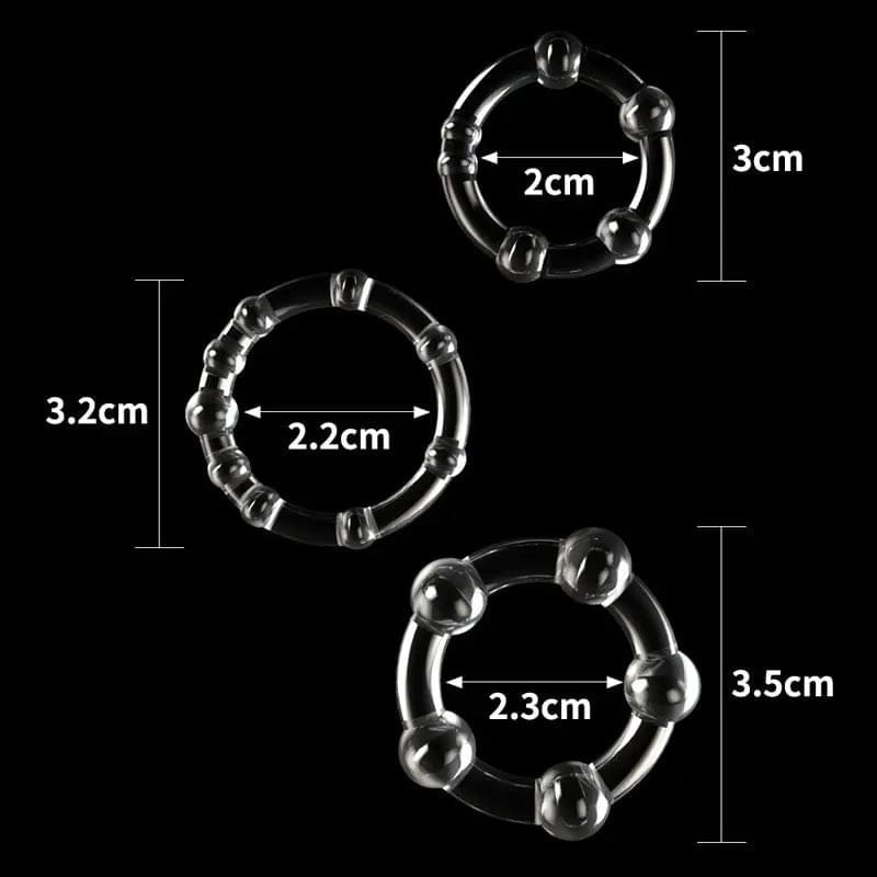 Power Plus Triple Beaded Ring Set -  Cock Rings - Set of 3 Lovetoy Discreet Intimate Essentials.
