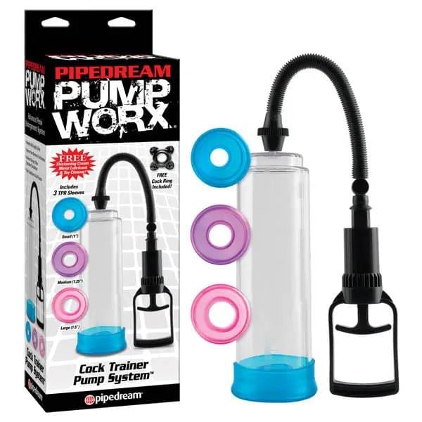Pump Worx Cock Trainer Pump System - Clear Penis Pump with 3 Sleeves Pipedream Discreet Intimate Essentials.