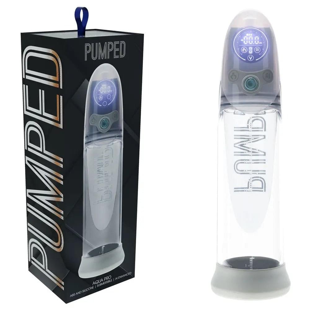 PUMPED Aqua-Pro Auto Pump - Grey - Grey/Clear USB Rechargeable AI-Enabled Submersible Auto Penis Pump Shots Toys Discreet Intimate Essentials.