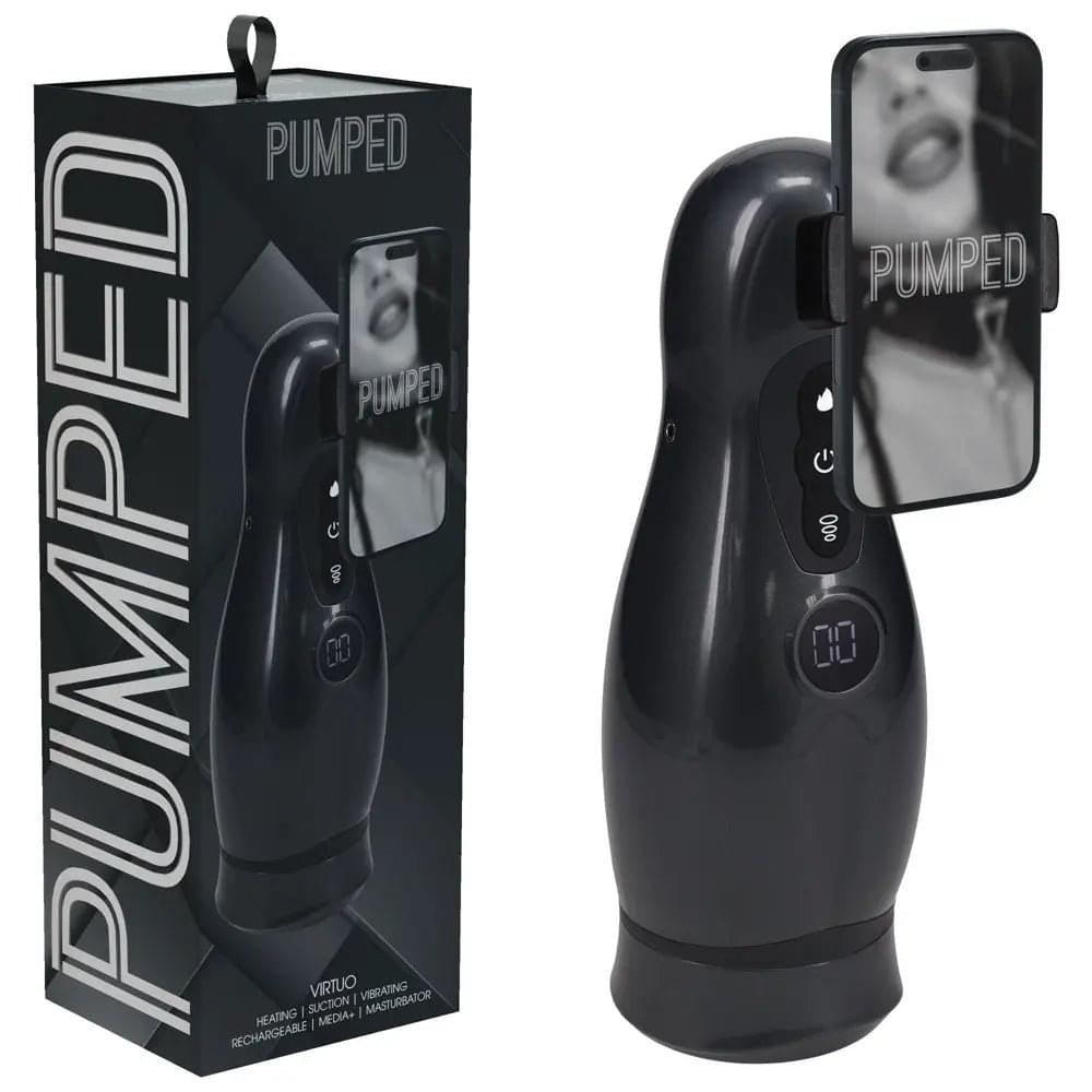 PUMPED Virtuo - Gunmetal - Gunmetal Grey/Clear USB Rechargeable Sucking And Vibrating Auto Masturbator Shots Toys Discreet Intimate Essentials.