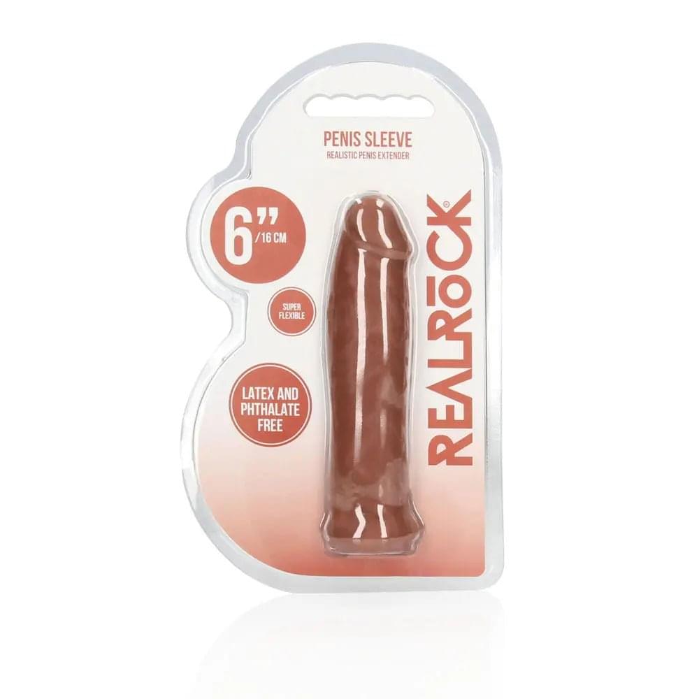 REALROCK 6'' Realistic Penis Sleeve - Tan - Tan 15.2 cm Penis Extension Sleeve Shots Toys Discreet Intimate Essentials.