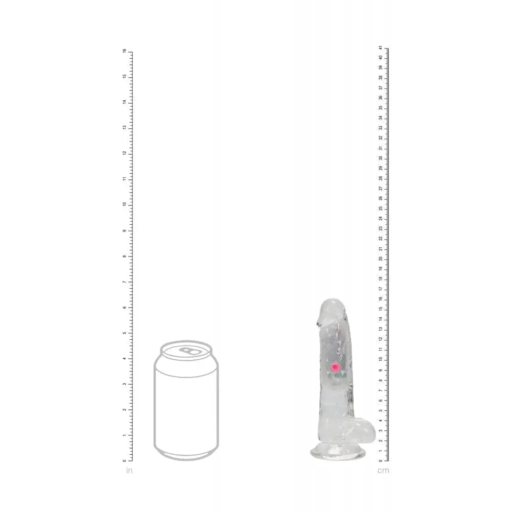REALROCK 6'' with Balls Wireless Rechargeable LED Vibrating Dong - Clear with LED 16.2 cm USB Rechargeable Vibrating Dong with Remote Shots Toys Discreet Intimate Essentials.