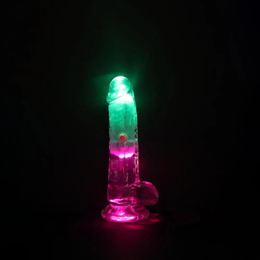 REALROCK 6'' with Balls Wireless Rechargeable LED Vibrating Dong - Clear with LED 16.2 cm USB Rechargeable Vibrating Dong with Remote Shots Toys Discreet Intimate Essentials.