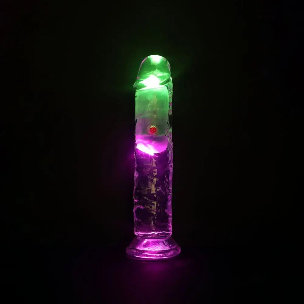 REALROCK 7'' No Balls Wireless Rechargeable LED Vibrating Dong - Clear with LED 20 cm USB Rechargeable Vibrating Dong with Remote Shots Toys Discreet Intimate Essentials.