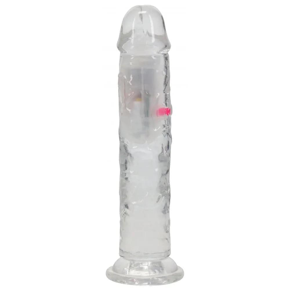 REALROCK 7'' No Balls Wireless Rechargeable LED Vibrating Dong - Clear with LED 20 cm USB Rechargeable Vibrating Dong with Remote Shots Toys Discreet Intimate Essentials.