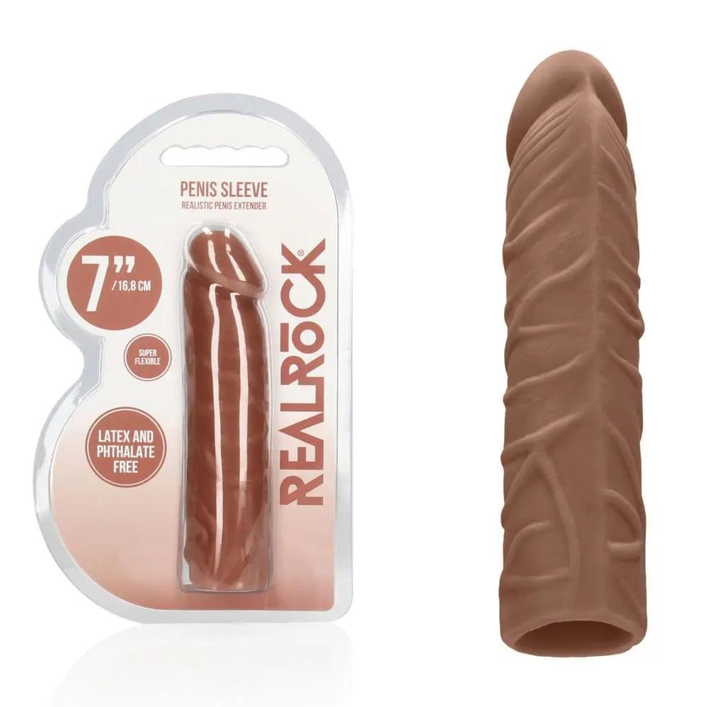 REALROCK 7'' Penis Extender - Tan - Tan 17.8 cm Penis Extension Sleeve Shots Toys Discreet Intimate Essentials.