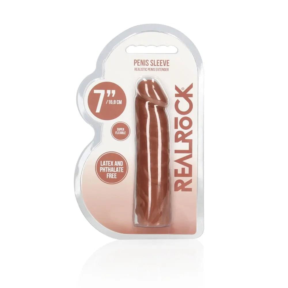 REALROCK 7'' Penis Extender - Tan - Tan 17.8 cm Penis Extension Sleeve Shots Toys Discreet Intimate Essentials.