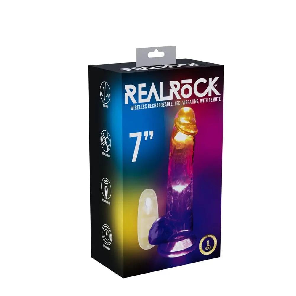 REALROCK 7'' with Balls Wireless Rechargeable LED Vibrating Dong - Clear with LED 19.5 cm USB Rechargeable Vibrating Dong with Remote Shots Toys Discreet Intimate Essentials.