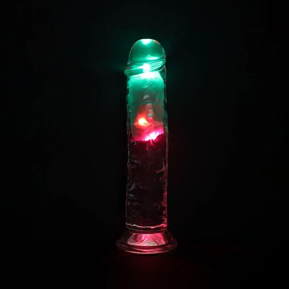 REALROCK 8'' No Balls Wireless Rechargeable LED Vibrating Dong - Clear with LED 22 cm USB Rechargeable Vibrating Dong with Remote Shots Toys Discreet Intimate Essentials.