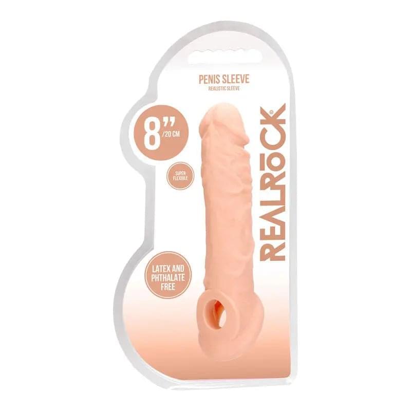 REALROCK 8'' Realistic Penis Extender with Rings -  20.3 cm Penis Extension Sleeve Shots Toys Discreet Intimate Essentials.
