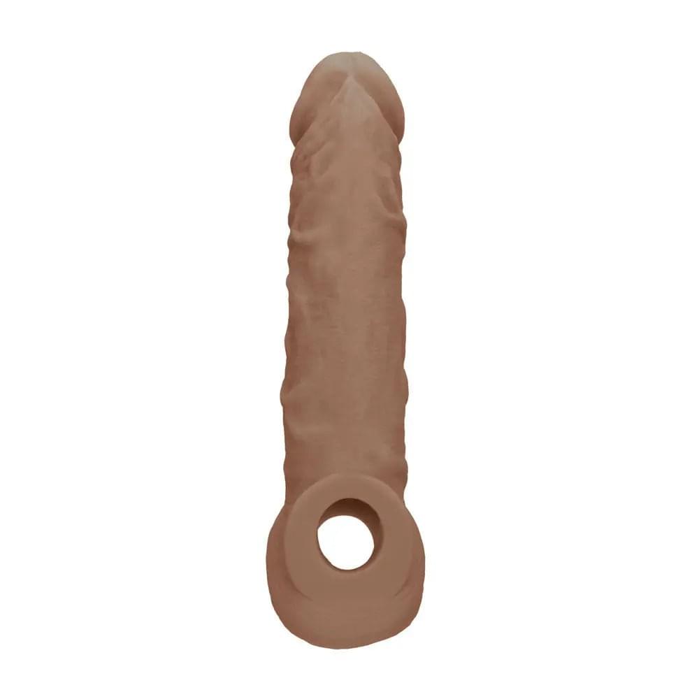 REALROCK 8'' Realistic Penis Extender with Rings - Tan - Tan 20.3 cm Penis Extension Sleeve Shots Toys Discreet Intimate Essentials.