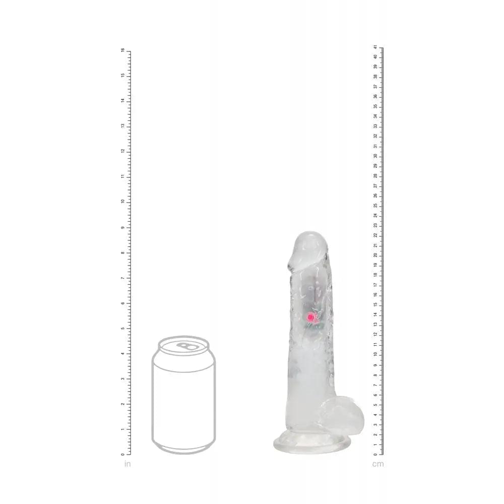 REALROCK 8'' with Balls Wireless Rechargeable LED Vibrating Dong - Clear with LED 22.5 cm USB Rechargeable Vibrating Dong with Remote Shots Toys Discreet Intimate Essentials.