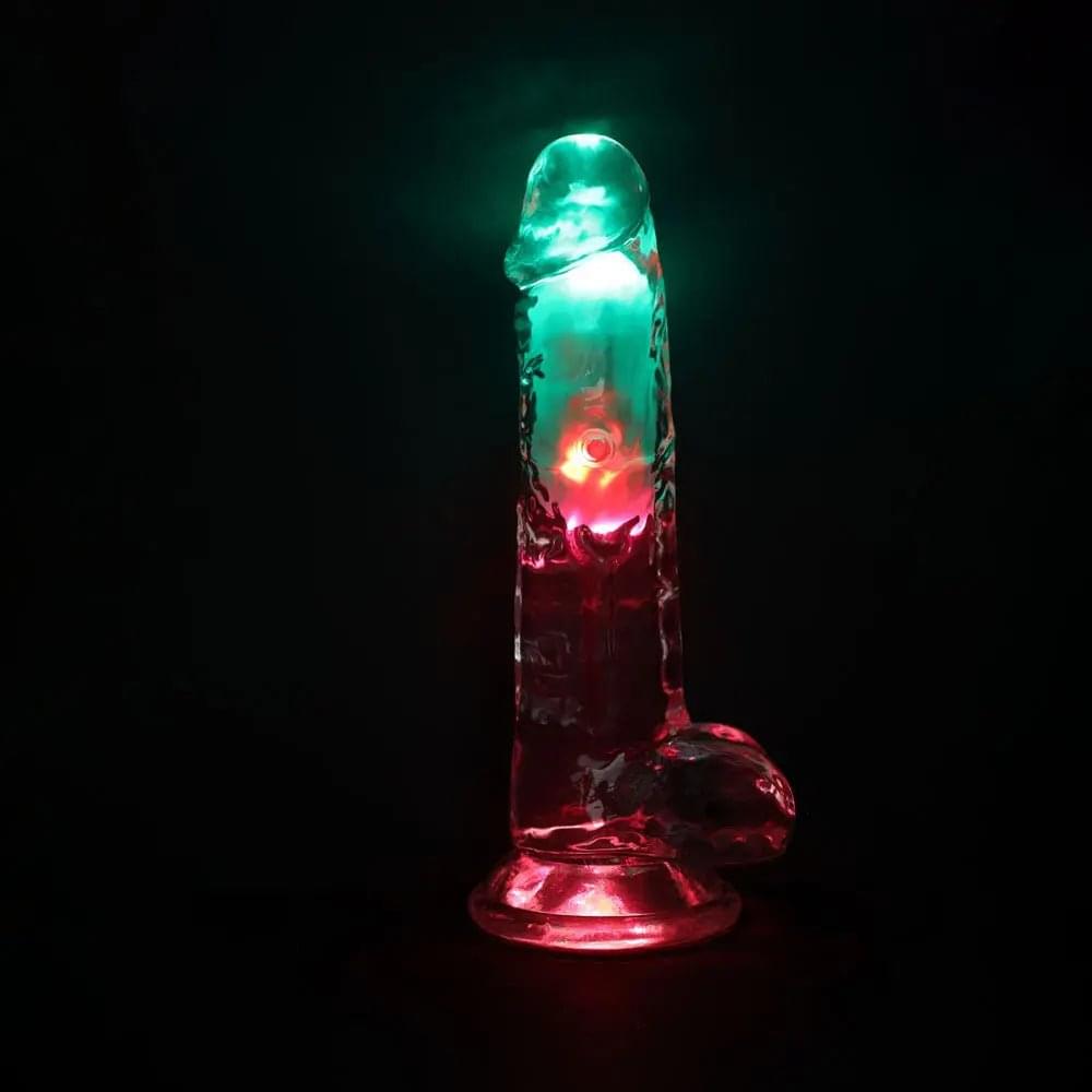 REALROCK 8'' with Balls Wireless Rechargeable LED Vibrating Dong - Clear with LED 22.5 cm USB Rechargeable Vibrating Dong with Remote Shots Toys Discreet Intimate Essentials.