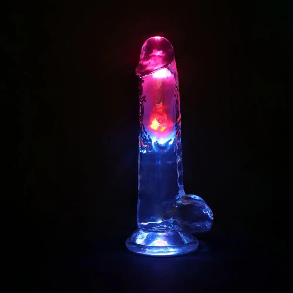 REALROCK 8'' with Balls Wireless Rechargeable LED Vibrating Dong - Clear with LED 22.5 cm USB Rechargeable Vibrating Dong with Remote Shots Toys Discreet Intimate Essentials.