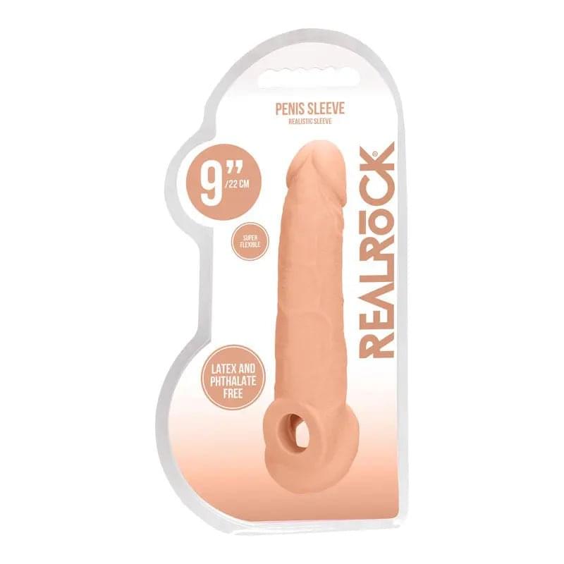 REALROCK 9'' Realistic Penis Extender with Rings -  22.9 cm Penis Extension Sleeve Shots Toys Discreet Intimate Essentials.