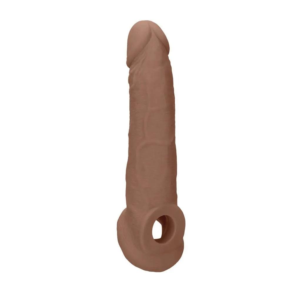 REALROCK 9'' Realistic Penis Extender with Rings - Tan - Tan 22.9 cm Penis Extension Sleeve Shots Toys Discreet Intimate Essentials.
