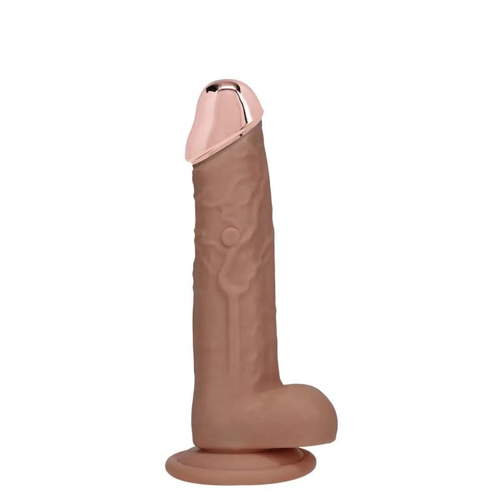 REALROCK Metal Head 6'' Rechargeable Dildo - Tan - Tan 16.2 cm USB Rechargeable Vibrating Dildo with Metal Head and Wireless Remote Shots Toys Discreet Intimate Essentials.