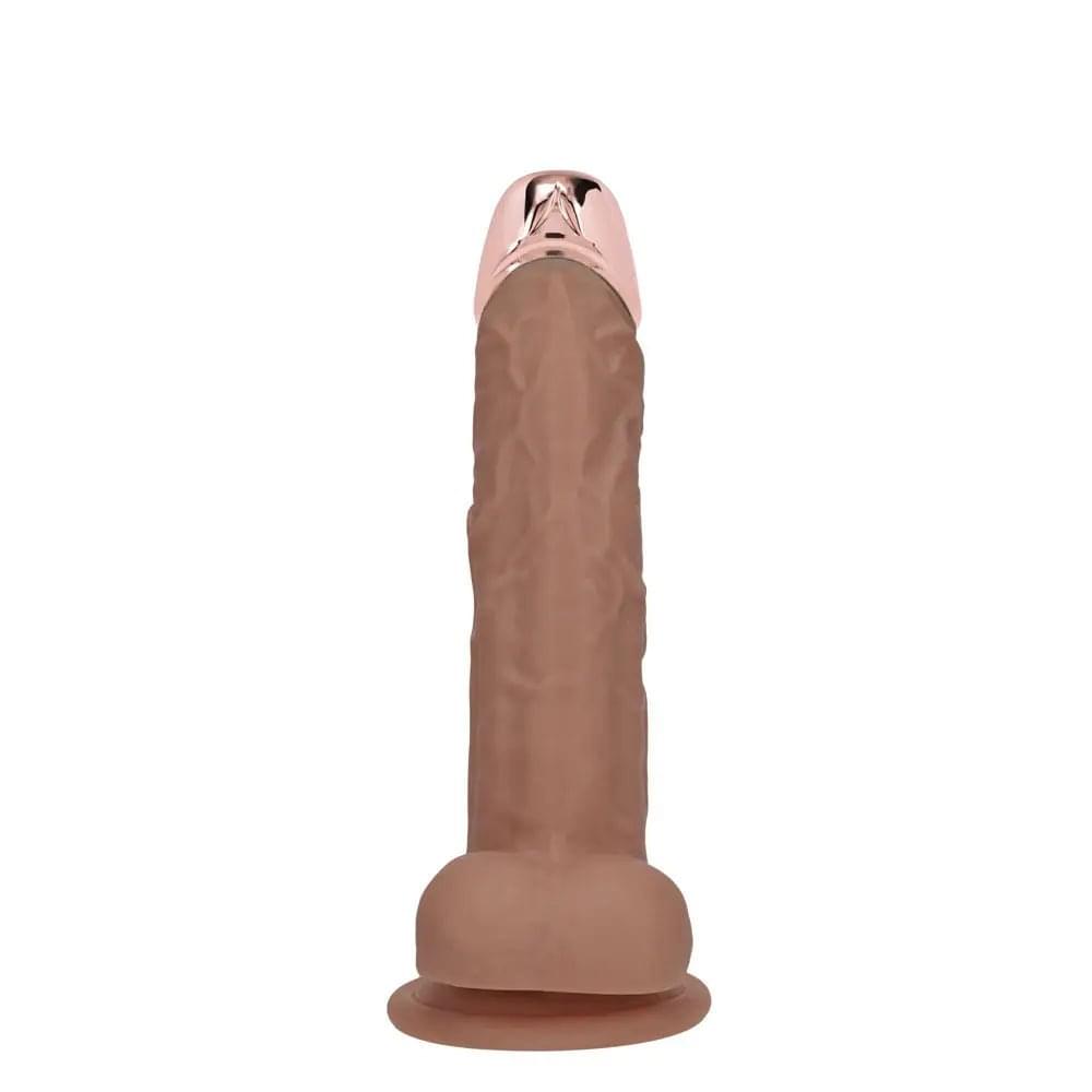 REALROCK Metal Head 6'' Rechargeable Dildo - Tan - Tan 16.2 cm USB Rechargeable Vibrating Dildo with Metal Head and Wireless Remote Shots Toys Discreet Intimate Essentials.