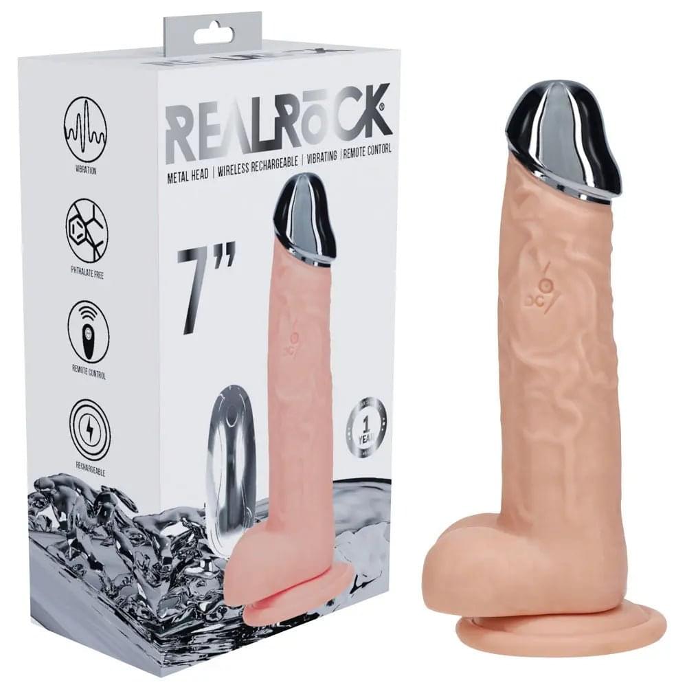REALROCK Metal Head 7'' Rechargeable Dildo -  -  19 cm USB Rechargeable Vibrating Dildo with Metal Head and Wireless Remote Shots Toys Discreet Intimate Essentials.