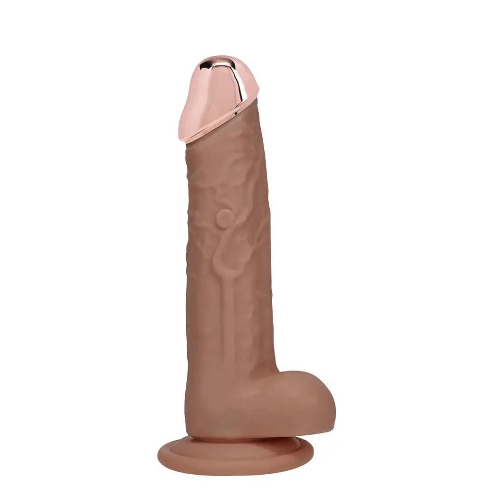 REALROCK Metal Head 7'' Rechargeable Dildo - Tan - Tan 19 cm USB Rechargeable Vibrating Dildo with Metal Head and Wireless Remote Shots Toys Discreet Intimate Essentials.