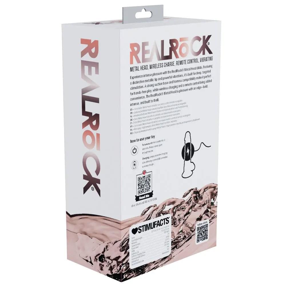 REALROCK Metal Head 7'' Rechargeable Dildo - Tan - Tan 19 cm USB Rechargeable Vibrating Dildo with Metal Head and Wireless Remote Shots Toys Discreet Intimate Essentials.