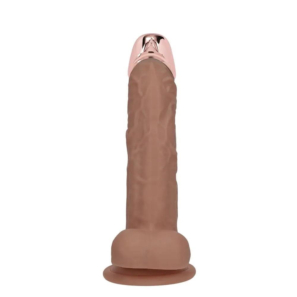 REALROCK Metal Head 7'' Rechargeable Dildo - Tan - Tan 19 cm USB Rechargeable Vibrating Dildo with Metal Head and Wireless Remote Shots Toys Discreet Intimate Essentials.